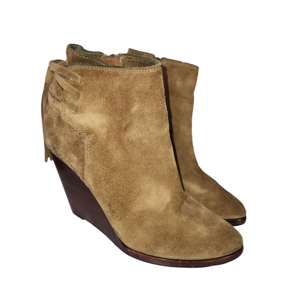 Frye Suede Ankle Wedge Booties in Tan